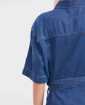 Women's Short Sleeve Cargo-Style Denim Dress with Belt in Lyocell-Rayon-Polyester - 5