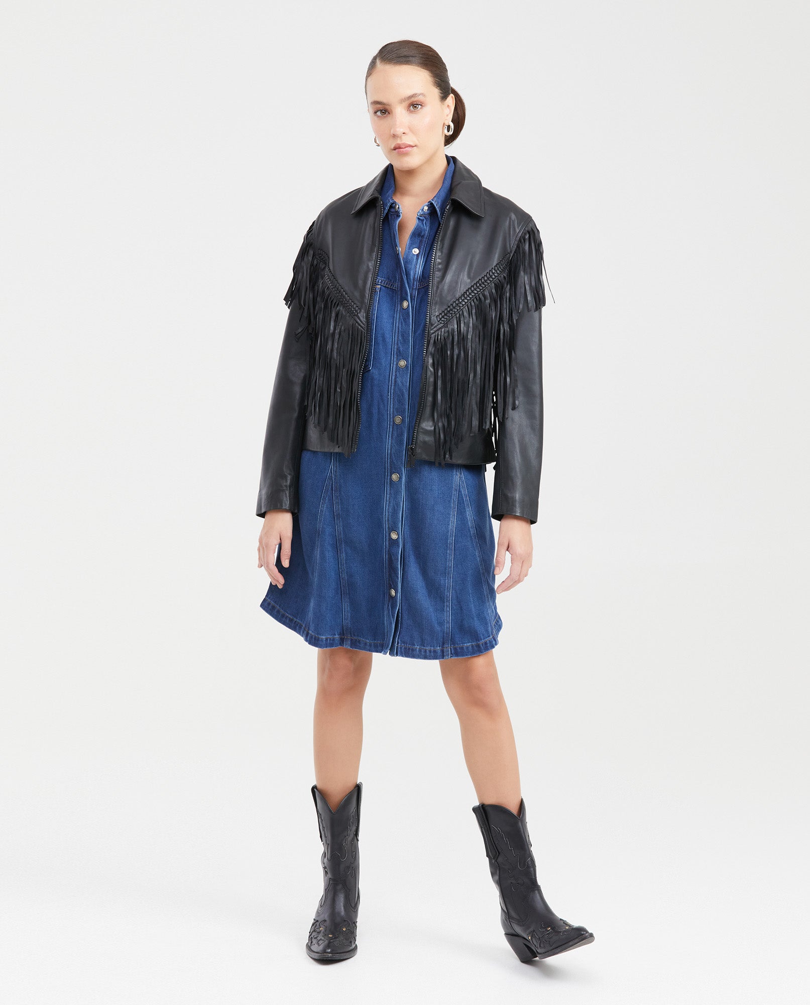 Women's Short Sleeve Cargo-Style Denim Dress with Belt in Lyocell-Rayon-Polyester - 6