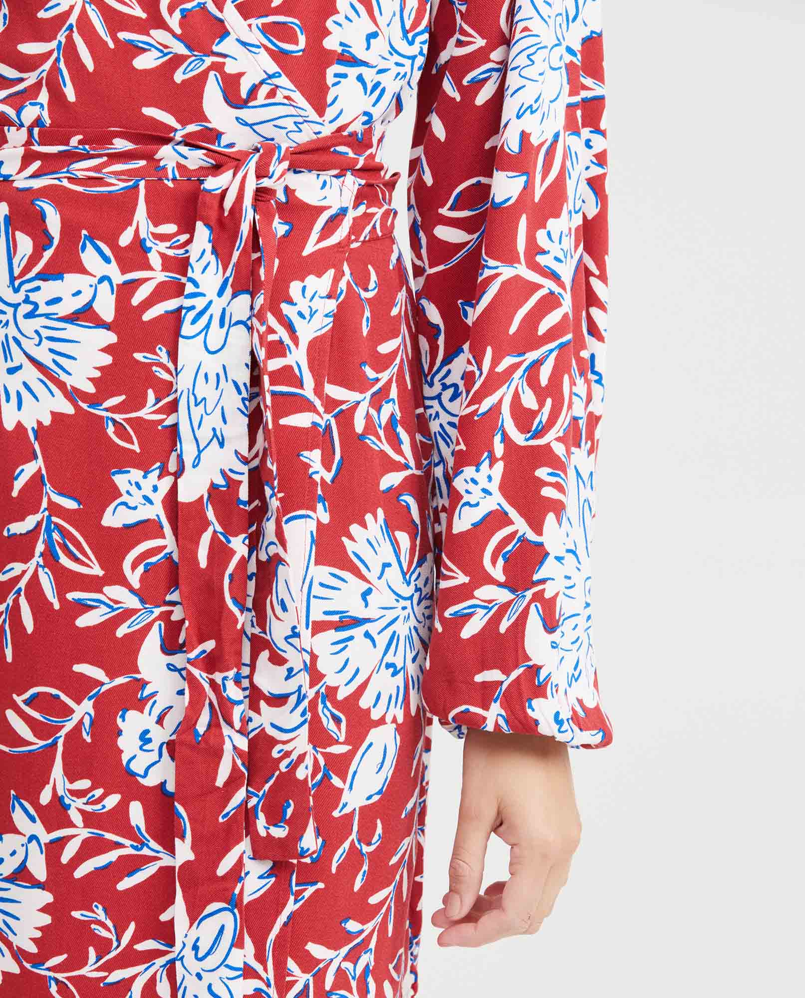 Women's Short Wrap Dress with Side Tie and Floral Maxi Print in Rayon - 3