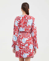 Women's Short Wrap Dress with Side Tie and Floral Maxi Print in Rayon - 4