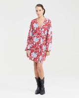 Women's Short Wrap Dress with Side Tie and Floral Maxi Print in Rayon - 6