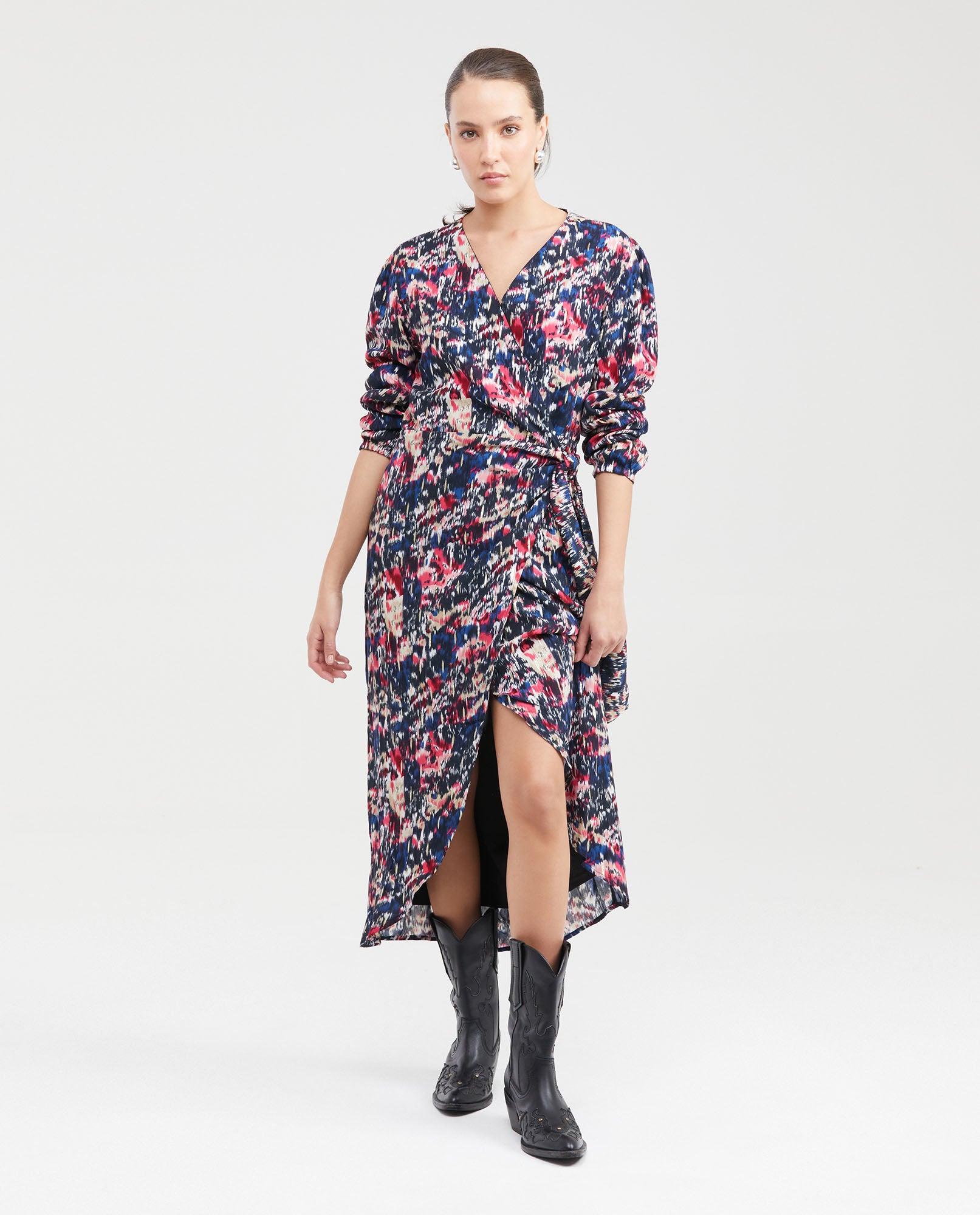Women's Wrap-Style Maxi Dress with Spot Print and Lurex in Rayon-Lurex - 1