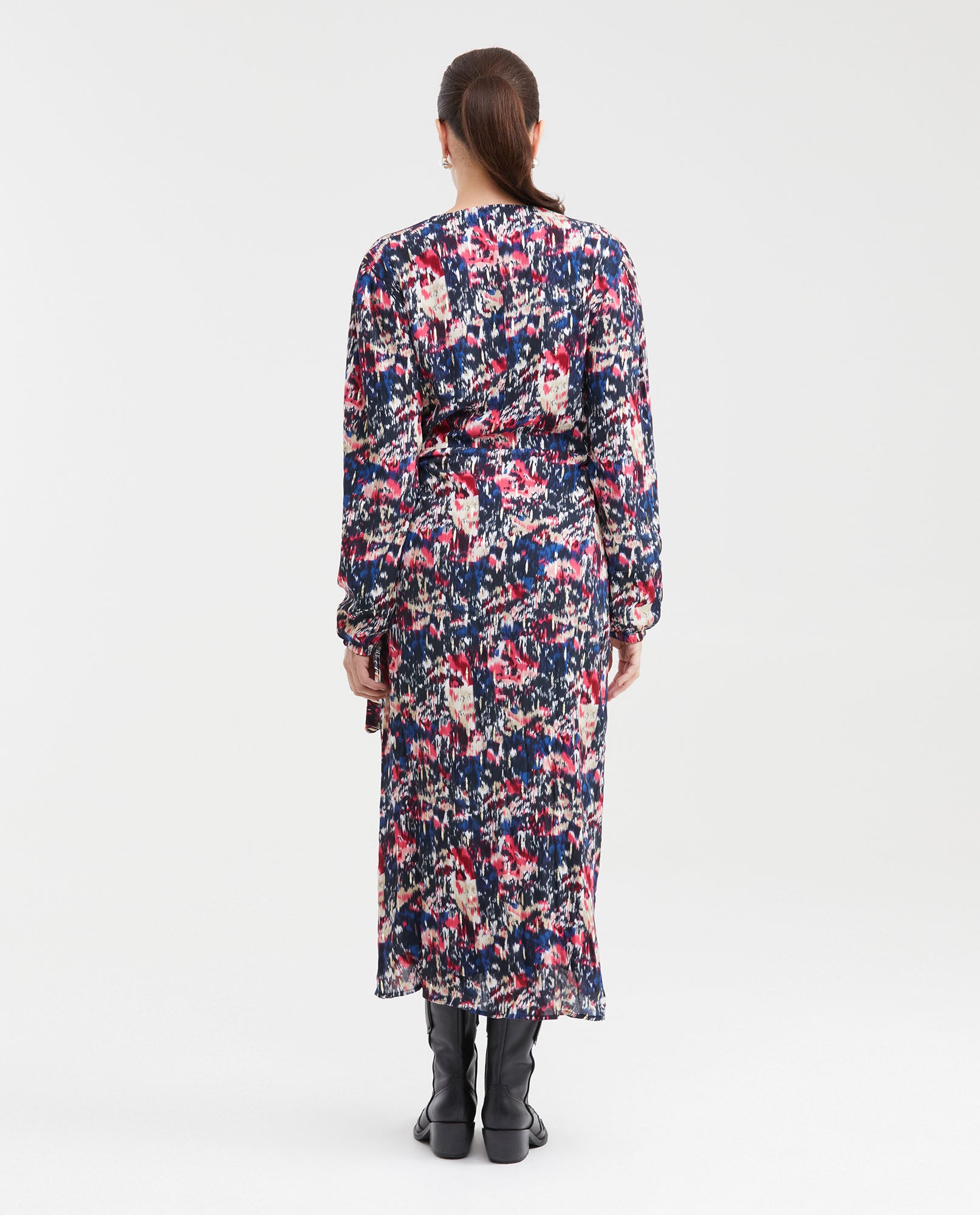 Women's Wrap-Style Maxi Dress with Spot Print and Lurex in Rayon-Lurex - 5