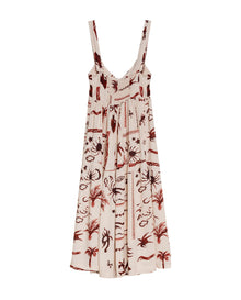 Womens Dress Midi A-Line Silhouette Viscose–Linen Print Smocked Back V-Neck - Raw 63_771H000_CRU131011_3