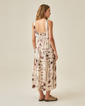 Womens Dress Midi A-Line Silhouette Viscose–Linen Print Smocked Back V-Neck - Raw 63_771H000_CRU131011_6