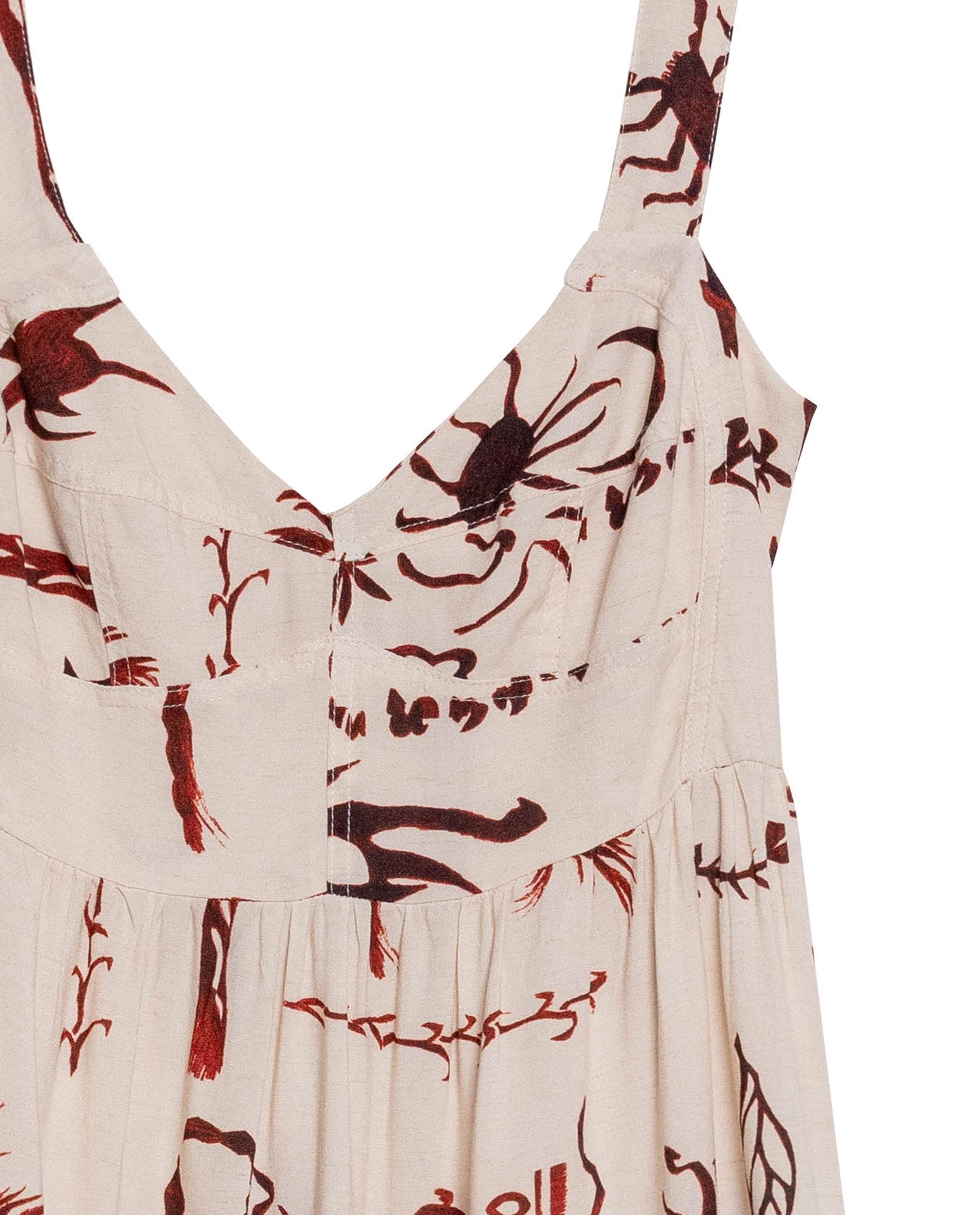 Womens Dress Midi A-Line Silhouette Viscose–Linen Print Smocked Back V-Neck - Raw 63_771H000_CRU131011_8