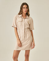 Womens Dress Short Semi-Wide Shirt Style Rayon Blend - Beige 63_771H002_BEI140002_0