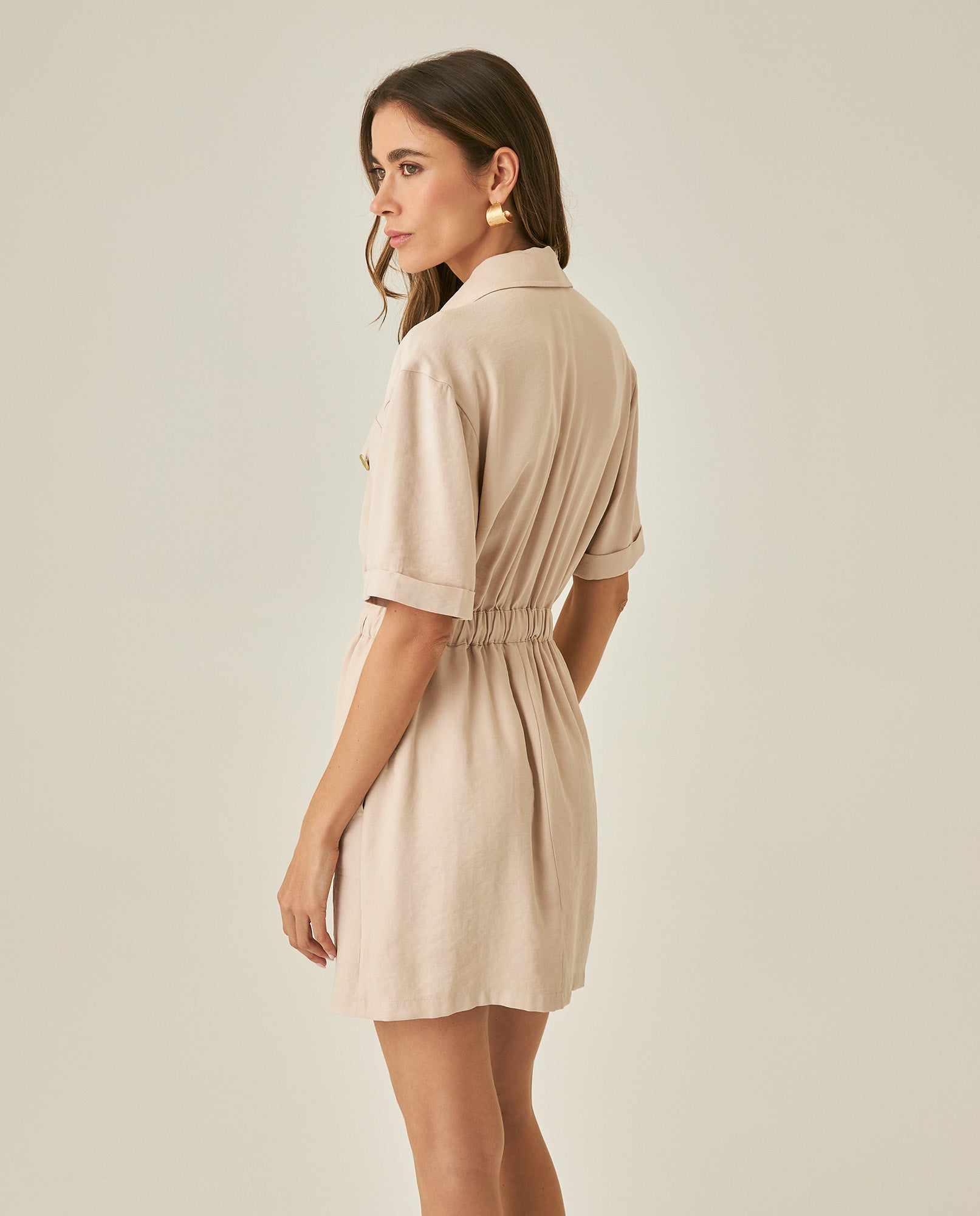 Womens Dress Short Semi-Wide Shirt Style Rayon Blend - Beige 63_771H002_BEI140002_6