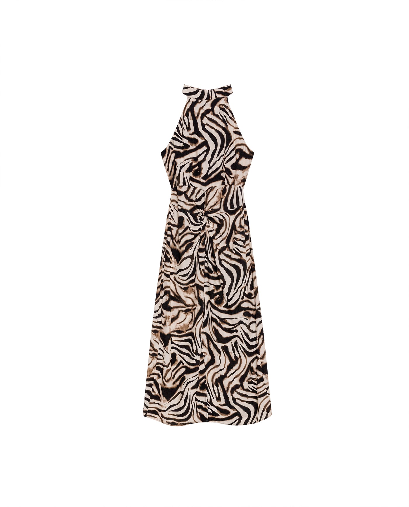 Womens Dress Midi Slit Semi-Fitted Viscose–Rayon Animal Print Halter Neck - Raw 63_771H003_CRU114302_3