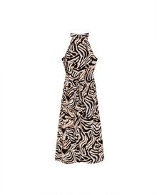 Womens Dress Midi Slit Semi-Fitted Viscose–Rayon Animal Print Halter Neck - Raw 63_771H003_CRU114302_3