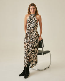 Womens Dress Midi Slit Semi-Fitted Viscose–Rayon Animal Print Halter Neck - Raw 63_771H003_CRU114302_4
