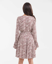 Women's Short A-Line Dress with Bell Cuffs and Floral Mini Print in Viscose - 5