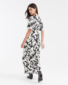 Women's Long Wide Dress with Crackled Lurex and Floral Print in Rayon-Lurex 63_772G004_CRU114302_6