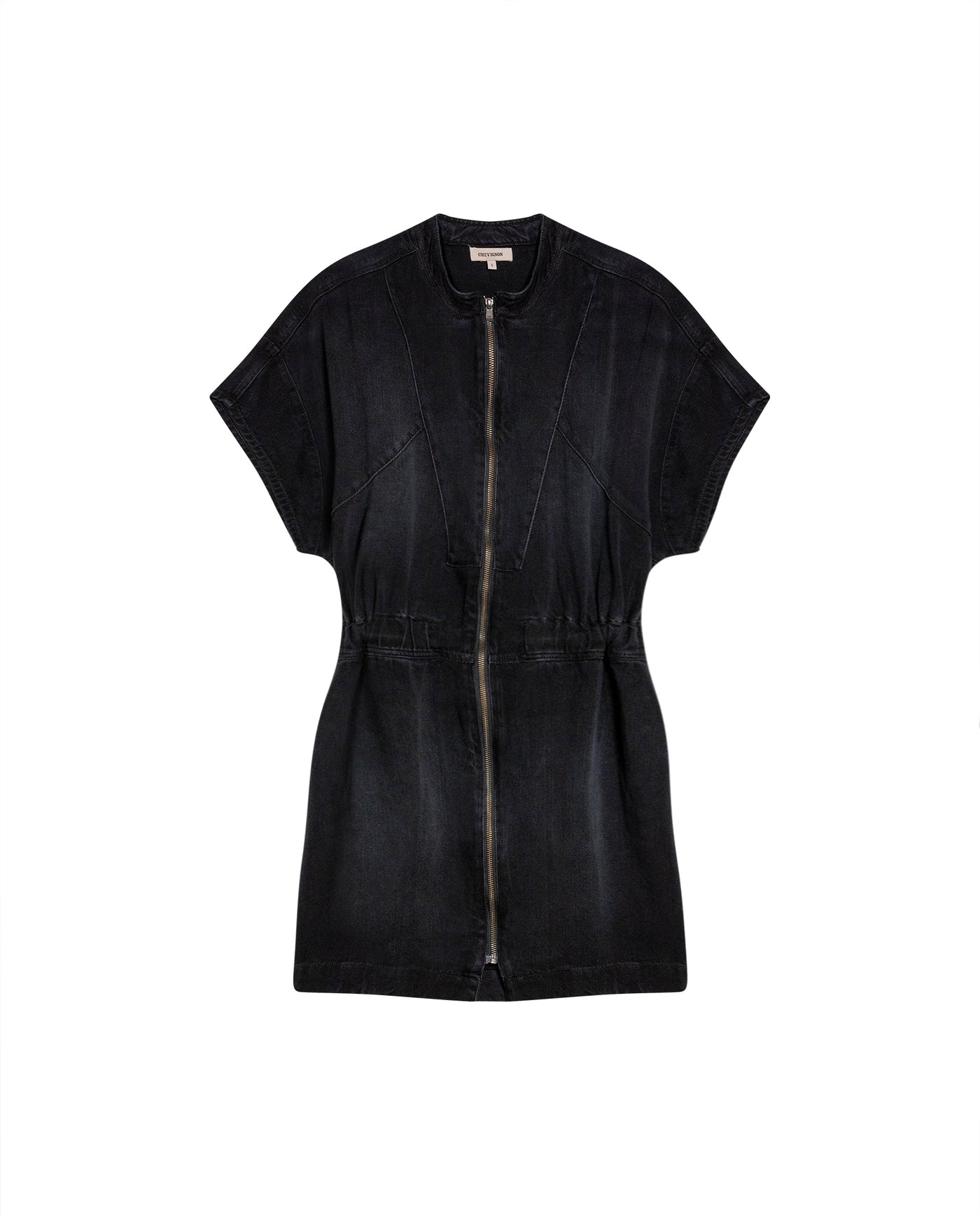 Women's Black Denim Short Dress in Lyocell-Rayon Blend, Splendor - 1