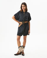 Women's Black Denim Short Dress in Lyocell-Rayon Blend, Splendor - 3