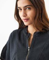 Women's Black Denim Short Dress in Lyocell-Rayon Blend, Splendor - 4