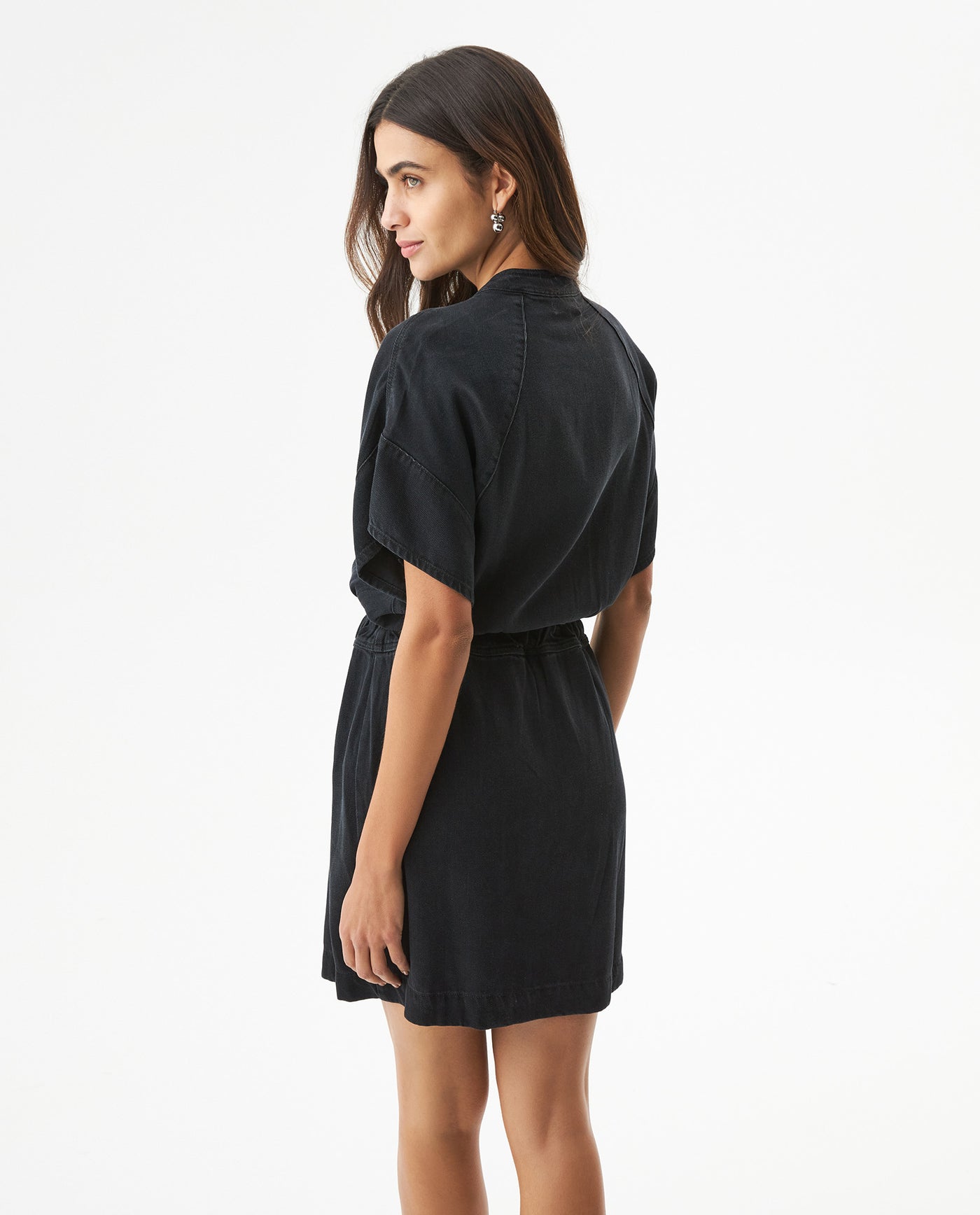 Women's Black Denim Short Dress in Lyocell-Rayon Blend, Splendor - 5