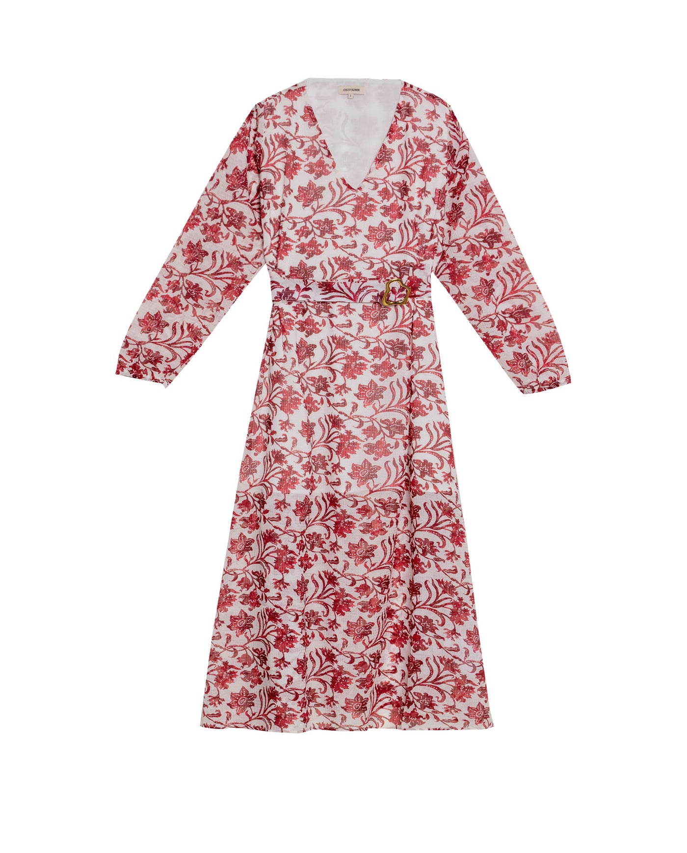 Women's Semi-Fitted Long Sleeve Belted Maxi Dress in Recycled Polyester Blend - 1
