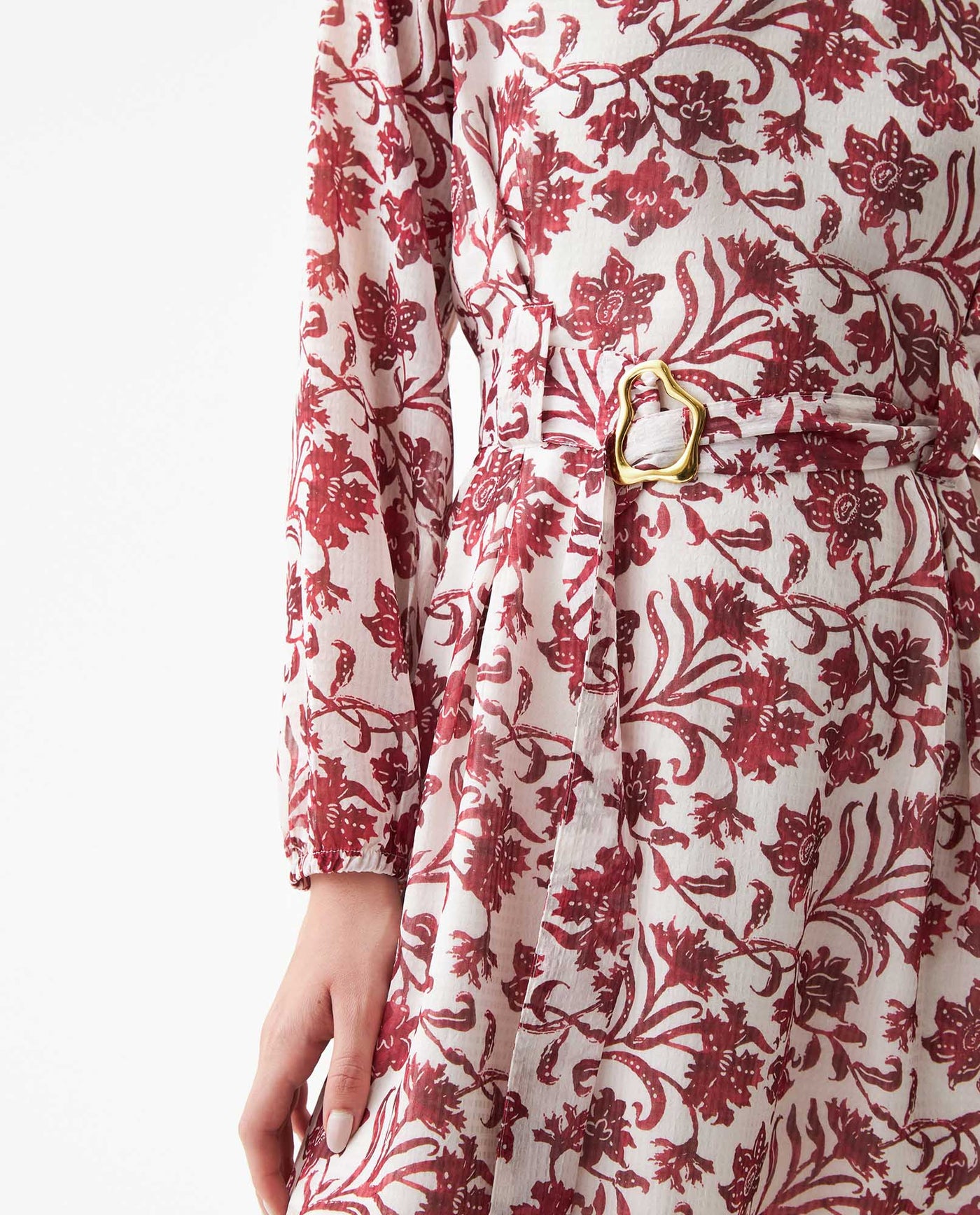 Women's Semi-Fitted Long Sleeve Belted Maxi Dress in Recycled Polyester Blend - 6