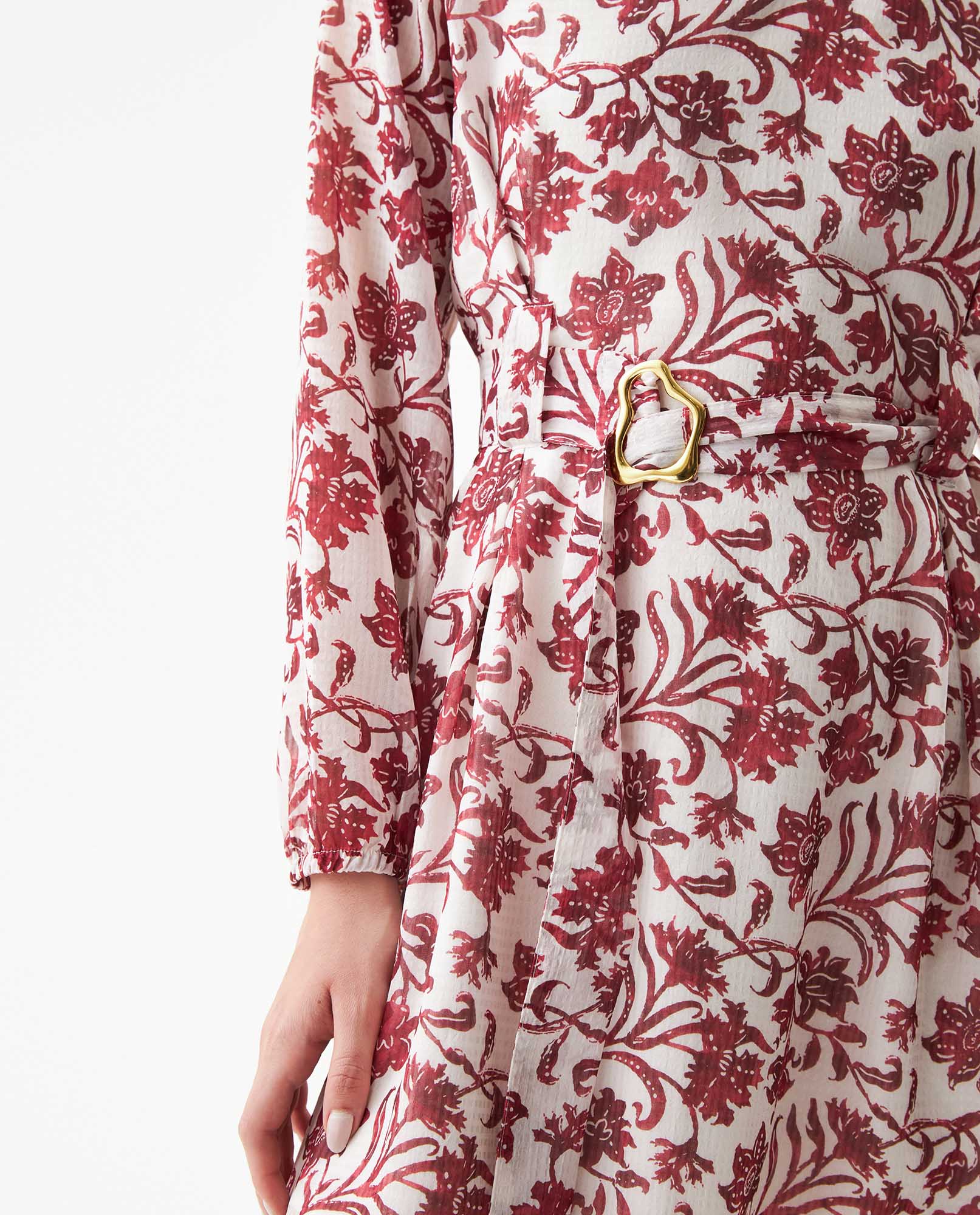 Women's Semi-Fitted Long Sleeve Belted Maxi Dress in Recycled Polyester Blend - 6