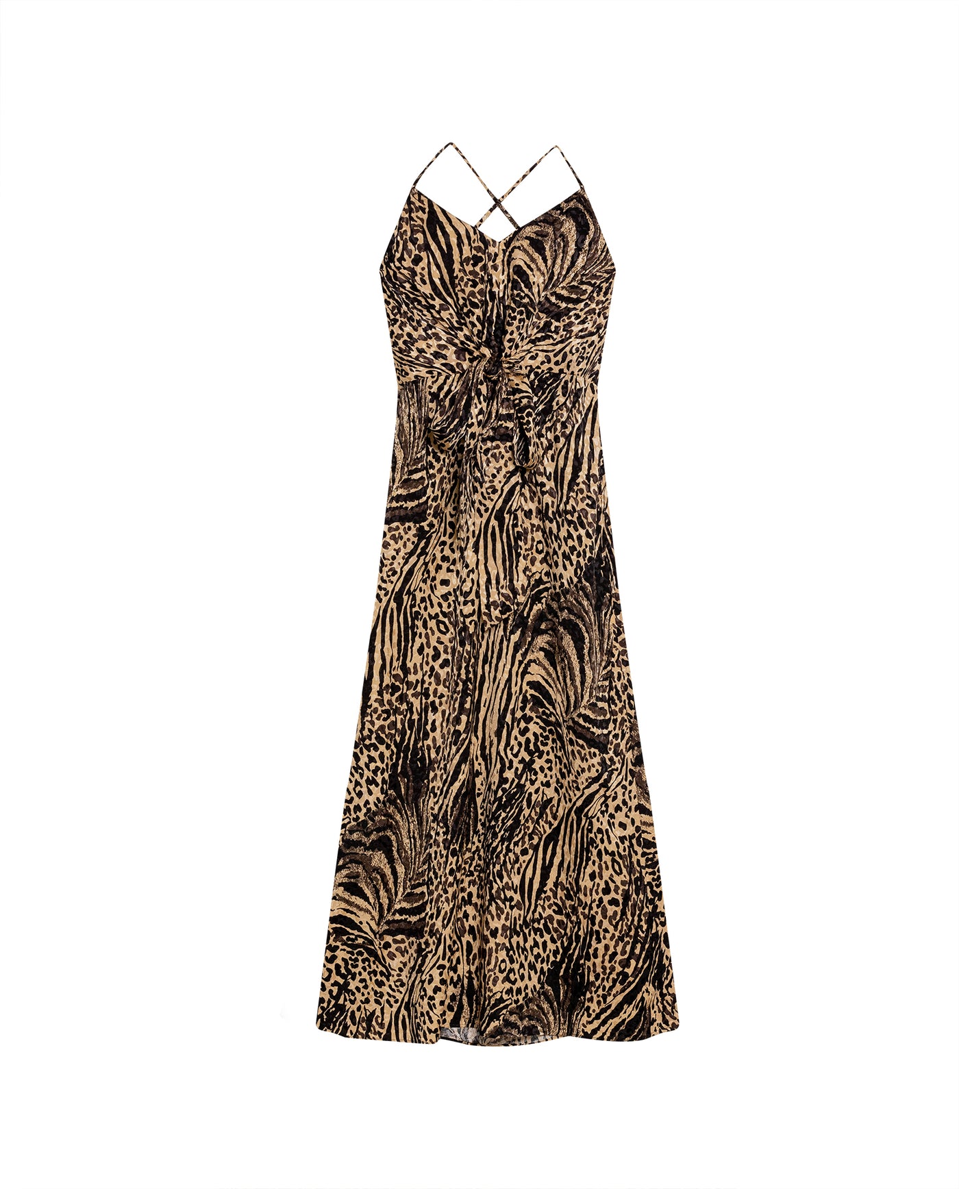Women's Animal Print Cross-Strap Wide Maxi Dress in Viscose-Rayon Blend, Nightfall - 1