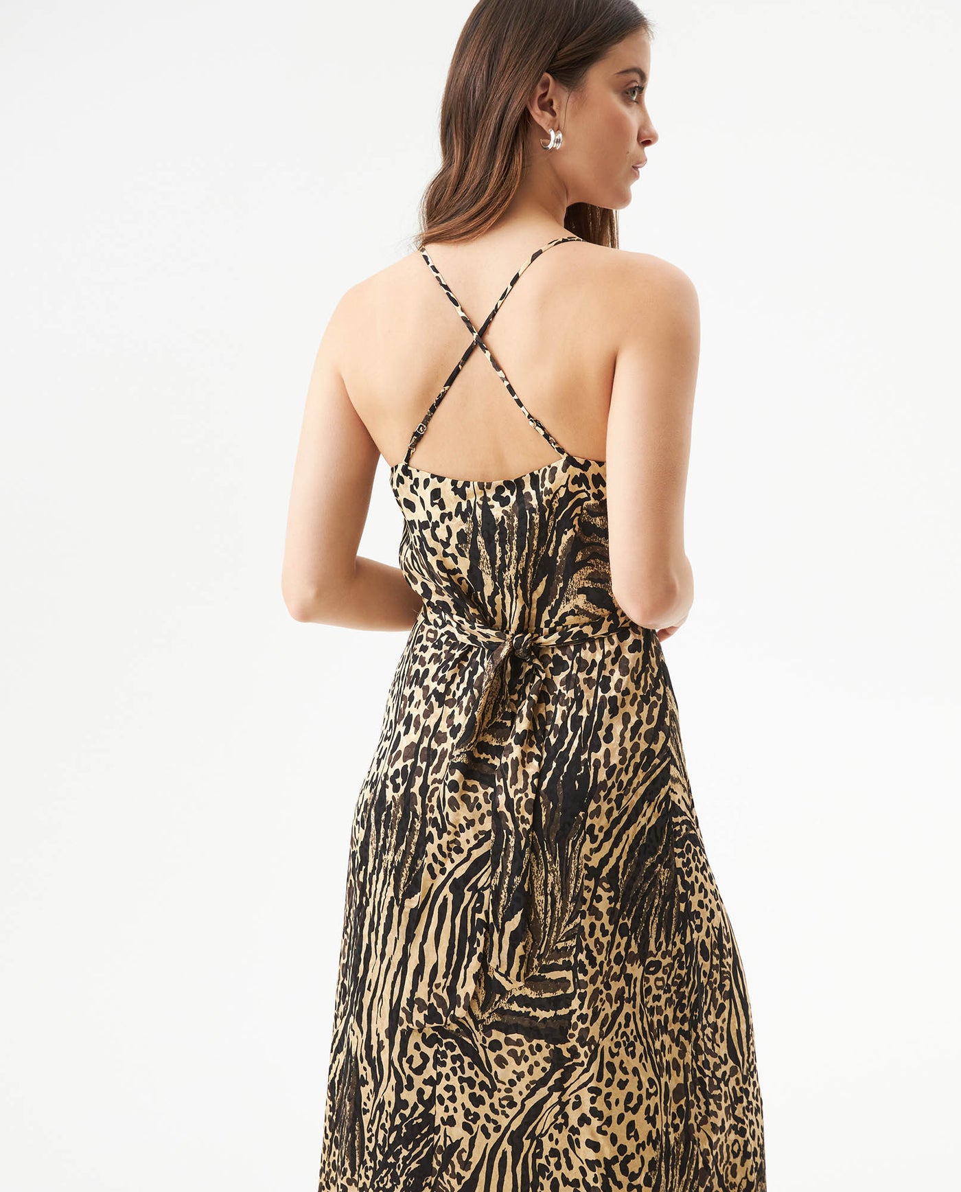 Women's Animal Print Cross-Strap Wide Maxi Dress in Viscose-Rayon Blend, Nightfall - 5