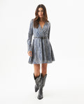 Women's Lurex Animal Print Bell Sleeve Short Dress in Polyester Blend - 3