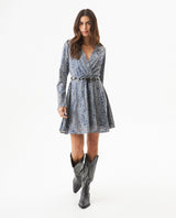 Women's Lurex Animal Print Bell Sleeve Short Dress in Polyester Blend - 3