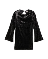 Women's Sequined Bell Sleeve Short Dress in Polyester Stretch Blend - 1