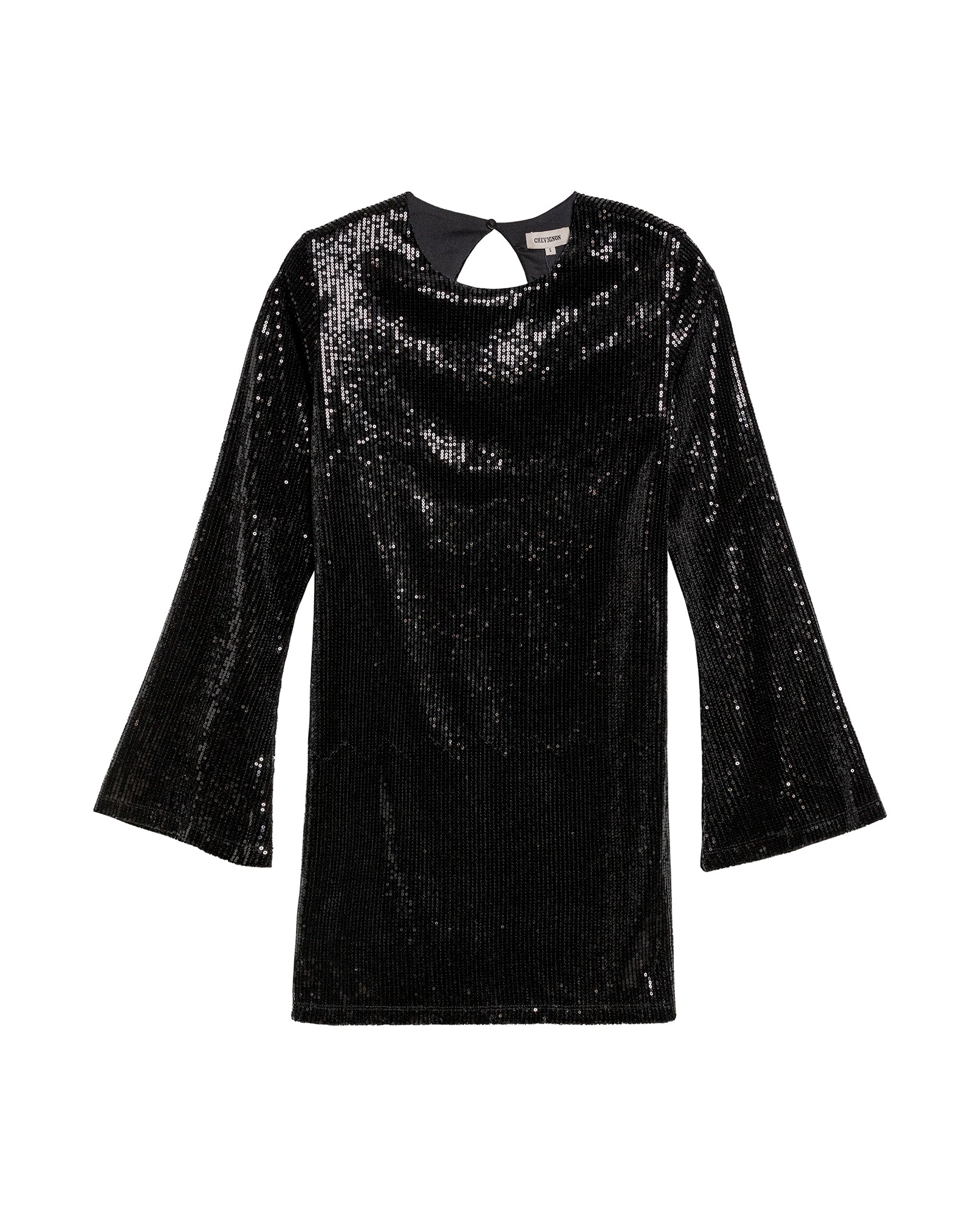 Women's Sequined Bell Sleeve Short Dress in Polyester Stretch Blend - 1