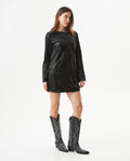 Women's Sequined Bell Sleeve Short Dress in Polyester Stretch Blend - 3