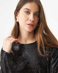 Women's Sequined Bell Sleeve Short Dress in Polyester Stretch Blend - 4