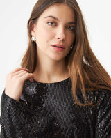 Women's Sequined Bell Sleeve Short Dress in Polyester Stretch Blend - 4