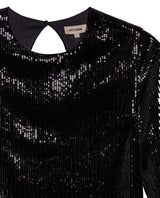 Women's Sequined Bell Sleeve Short Dress in Polyester Stretch Blend - 7