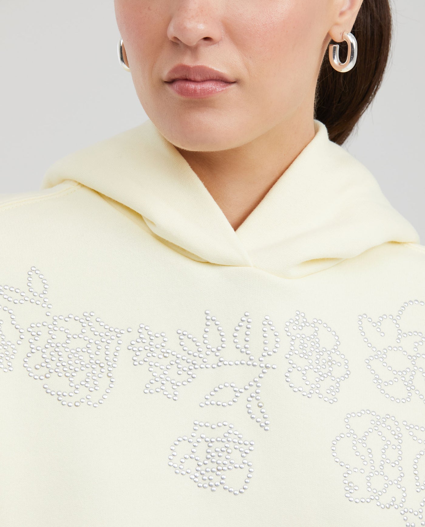 Women's Loose Fit Hoodie with Heat-Applied Studs in Cotton-Polyester Fleece - 2