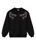 Womens Sweatshirt Closed Semi-Wide Cotton Blend Tone-on-Tone Floral Embroidery - Black 63_781H001_NEG194004_3