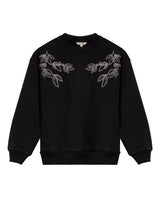 Womens Sweatshirt Closed Semi-Wide Cotton Blend Tone-on-Tone Floral Embroidery - Black 63_781H001_NEG194004_3