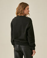 Womens Sweatshirt Closed Semi-Wide Cotton Blend Tone-on-Tone Floral Embroidery - Black 63_781H001_NEG194004_6