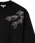 Womens Sweatshirt Closed Semi-Wide Cotton Blend Tone-on-Tone Floral Embroidery - Black 63_781H001_NEG194004_8