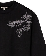 Womens Sweatshirt Closed Semi-Wide Cotton Blend Tone-on-Tone Floral Embroidery - Black 63_781H001_NEG194004_8