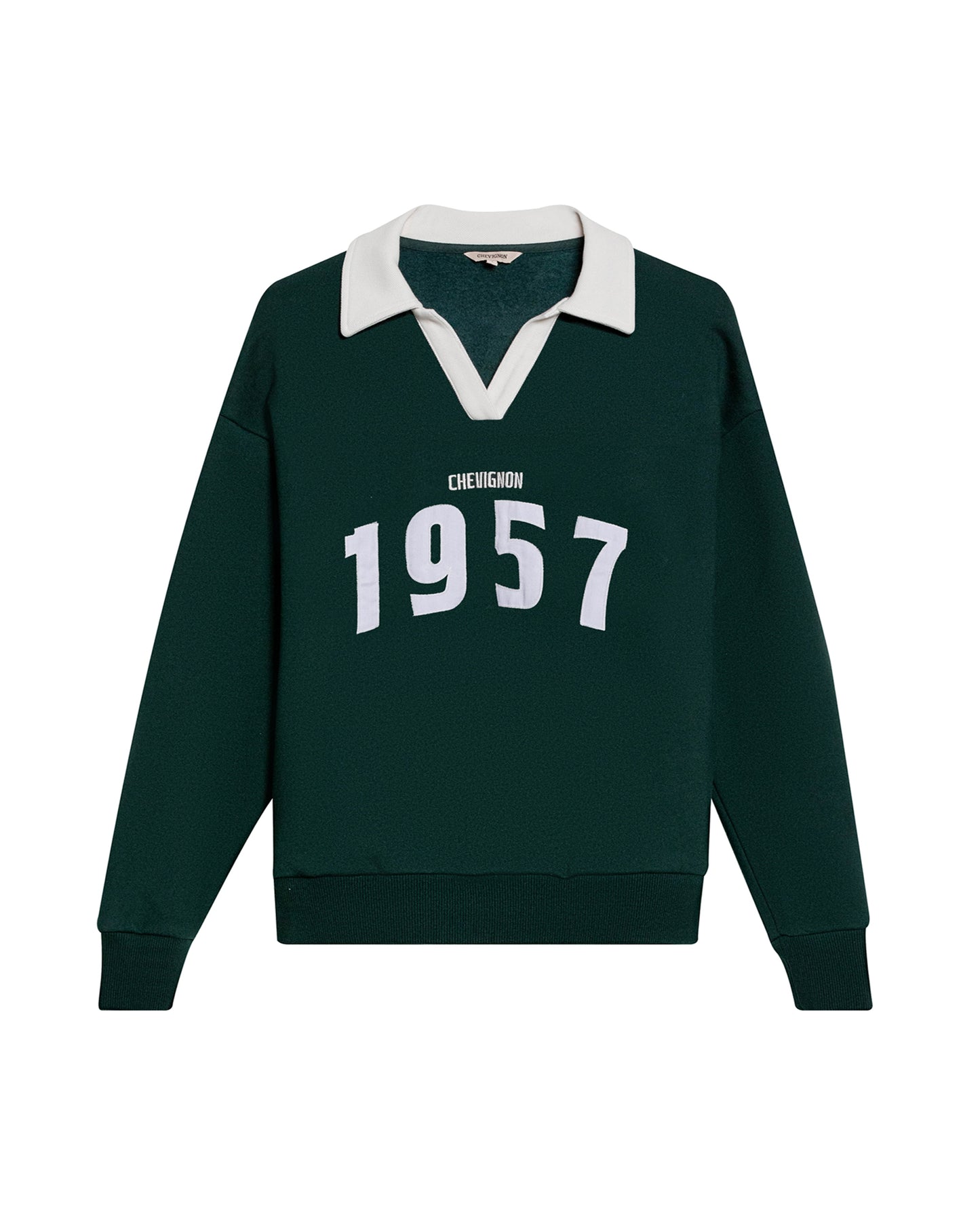 Womens Sweatshirt Polo Style Cotton Blend Embroidery - Dark Green 63_781H003_VER195406_3