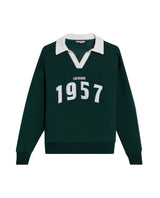 Womens Sweatshirt Polo Style Cotton Blend Embroidery - Dark Green 63_781H003_VER195406_3