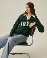 Womens Sweatshirt Polo Style Cotton Blend Embroidery - Dark Green 63_781H003_VER195406_4