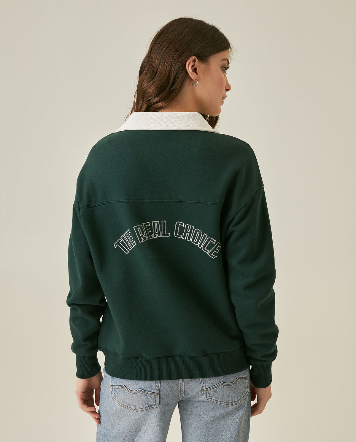Womens Sweatshirt Polo Style Cotton Blend Embroidery - Dark Green 63_781H003_VER195406_6