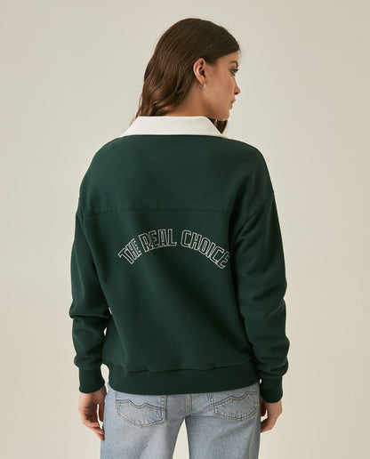 Womens Sweatshirt Polo Style Cotton Blend Embroidery - Dark Green 63_781H003_VER195406_6