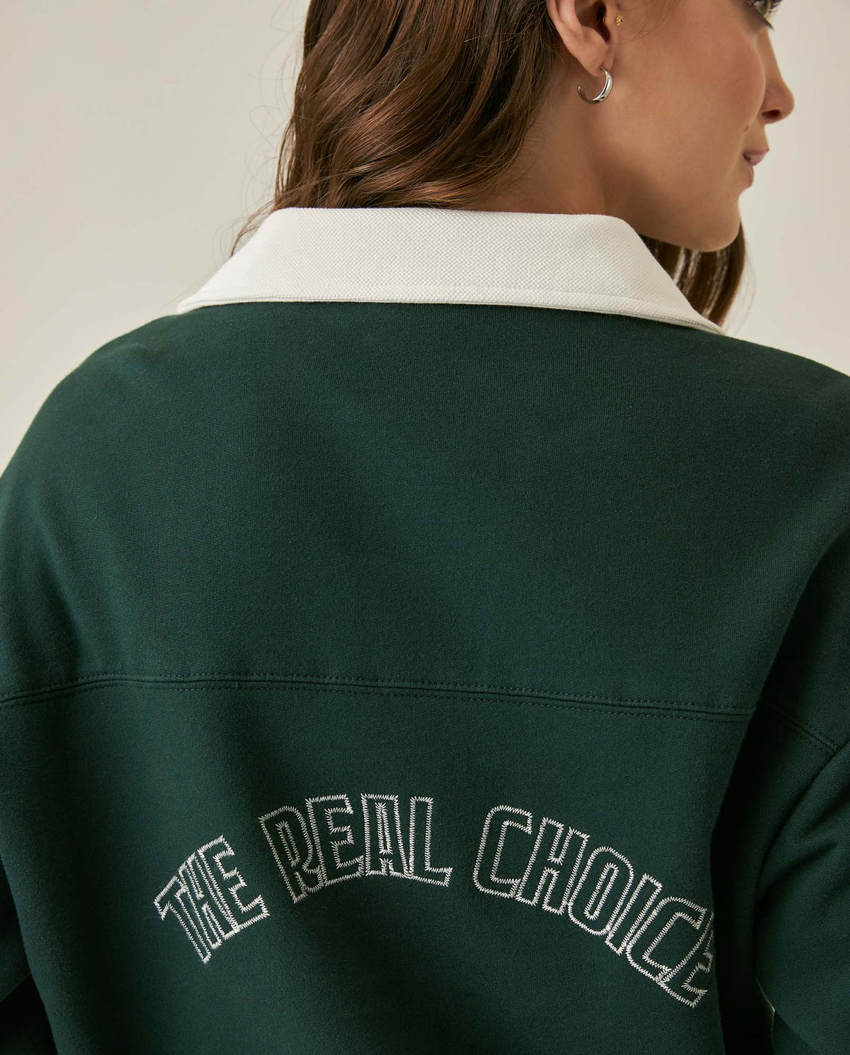 Womens Sweatshirt Polo Style Cotton Blend Embroidery - Dark Green 63_781H003_VER195406_7