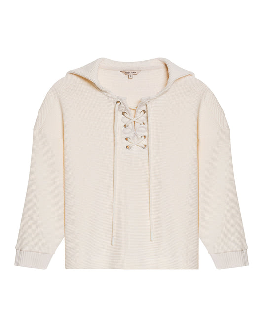Womens Sweatshirt Closed Wide Silhouette Cotton Blend Waffle Texture - Raw 63_781H004_CRU114302_3