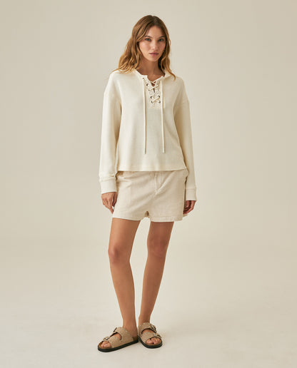 Womens Sweatshirt Closed Wide Silhouette Cotton Blend Waffle Texture - Raw 63_781H004_CRU114302_4