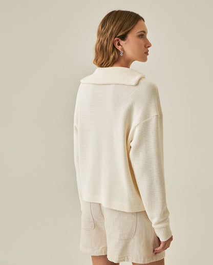 Womens Sweatshirt Closed Wide Silhouette Cotton Blend Waffle Texture - Raw 63_781H004_CRU114302_6