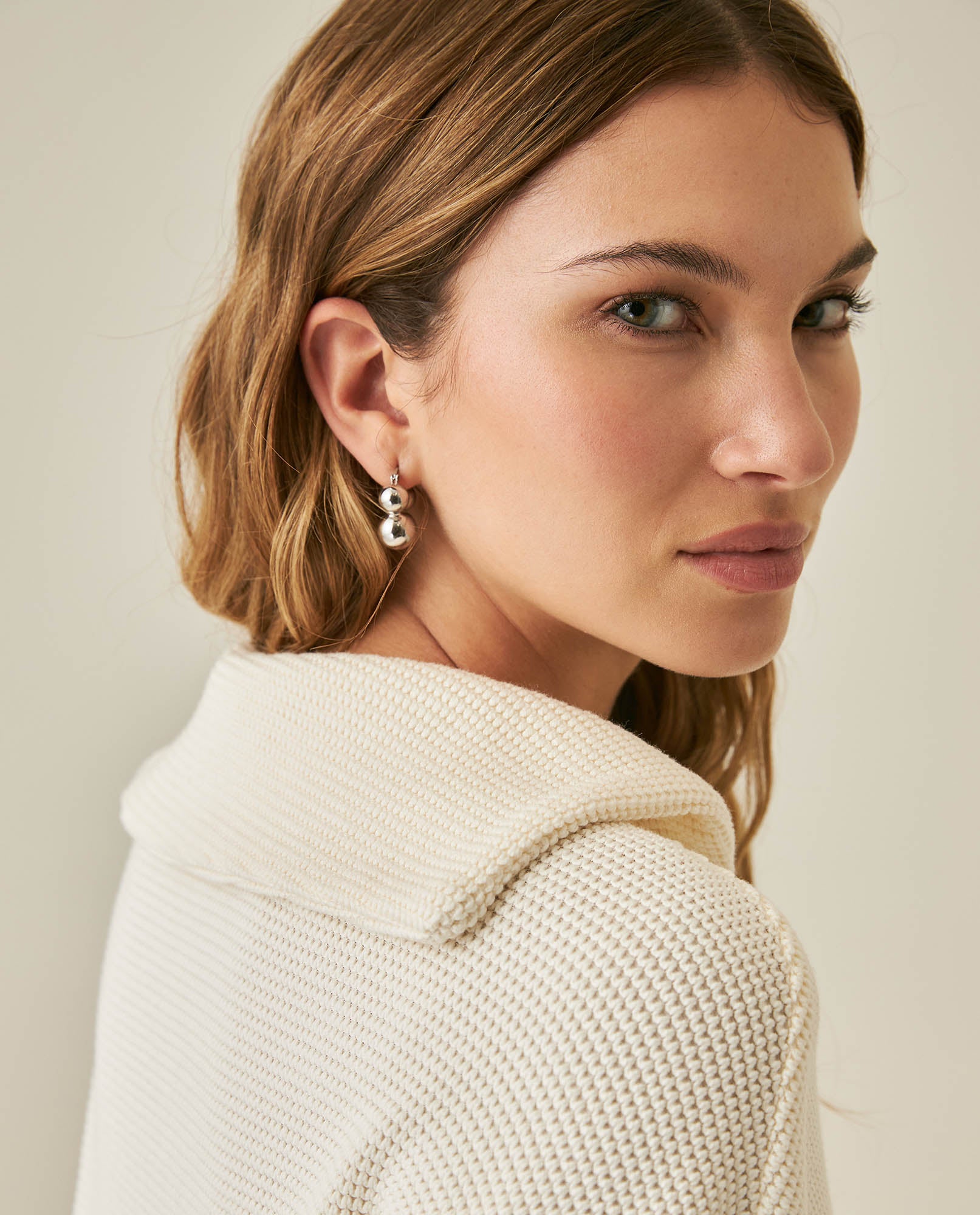 Womens Sweatshirt Closed Wide Silhouette Cotton Blend Waffle Texture - Raw 63_781H004_CRU114302_7